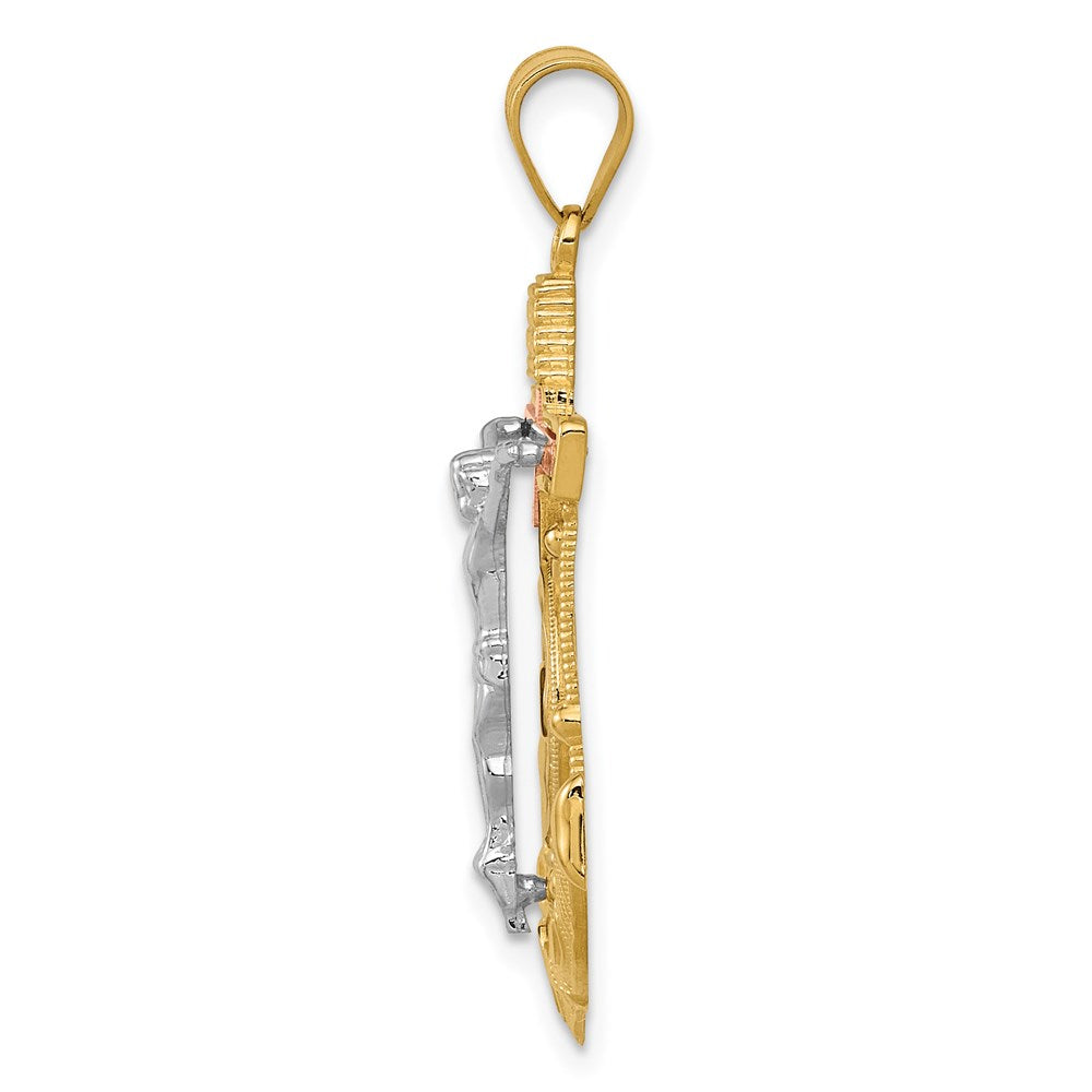 Alternate view of the 14k TriColor Gold Diamond-cut Mariners Crucifix Cross Pendant, 22x35mm by The Black Bow Jewelry Co.