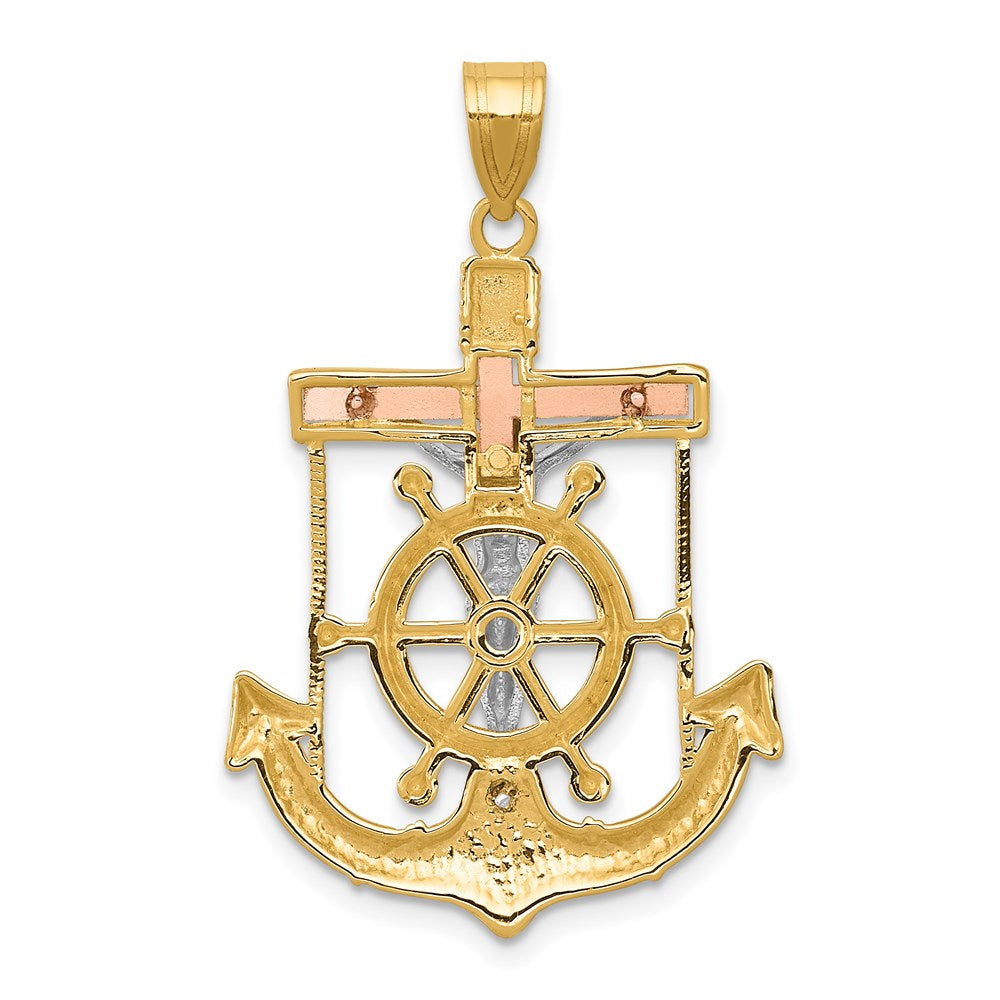Alternate view of the 14k TriColor Gold Diamond-cut Mariner's Crucifix Cross Pendant by The Black Bow Jewelry Co.