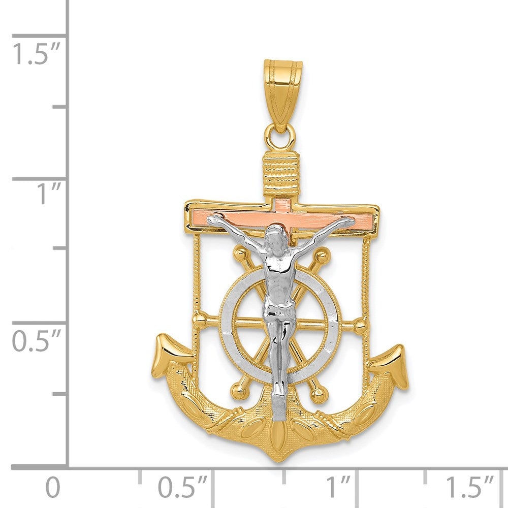 Alternate view of the 14k TriColor Gold Diamond-cut Mariner's Crucifix Cross Pendant by The Black Bow Jewelry Co.
