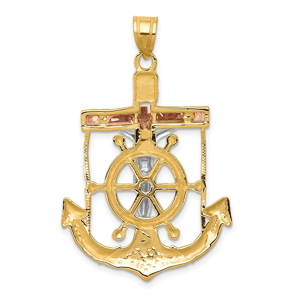 Alternate view of the 14k TriColor Gold Diamond-cut Mariners Crucifix Cross Pendant, 26x42mm by The Black Bow Jewelry Co.