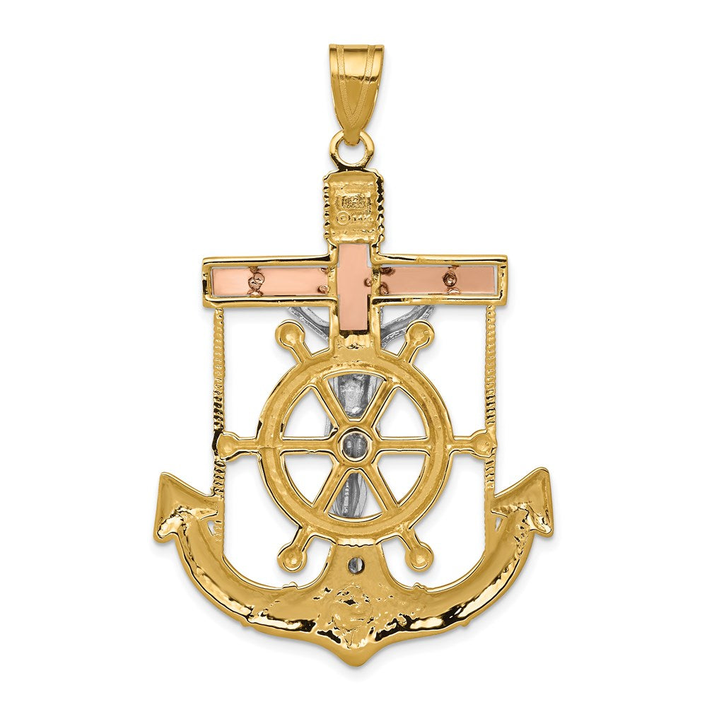 Alternate view of the 14k TriColor Gold Diamond-cut Mariners Crucifix Cross Pendant, 34x54mm by The Black Bow Jewelry Co.