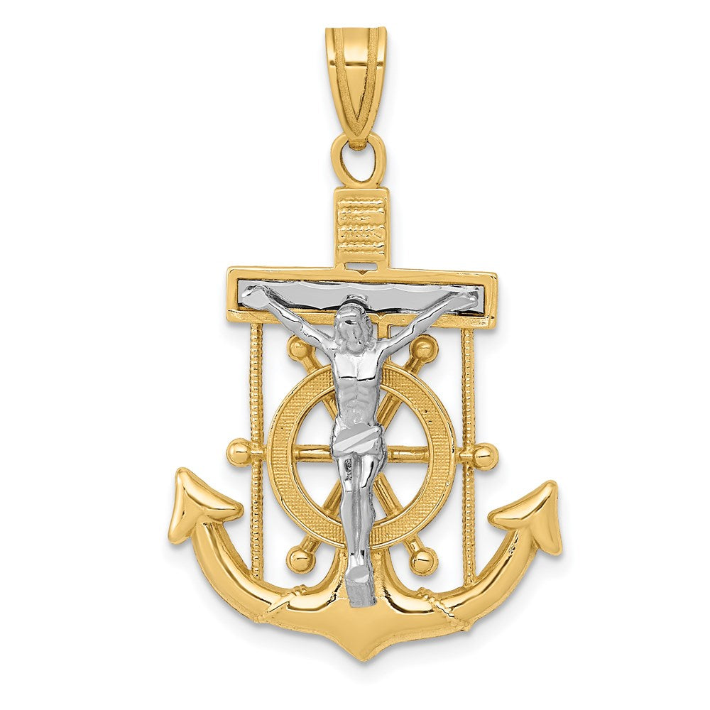 14k Two Tone Gold Diamond-cut Mariners Crucifix Cross Pendant, 22x35mm, Item P27622-35 by The Black Bow Jewelry Co.