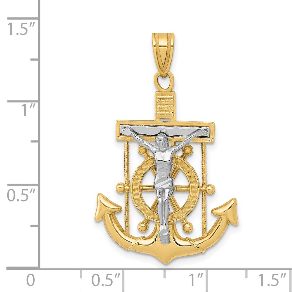 Alternate view of the 14k Two Tone Gold Diamond-cut Mariner's Crucifix Cross Pendant by The Black Bow Jewelry Co.