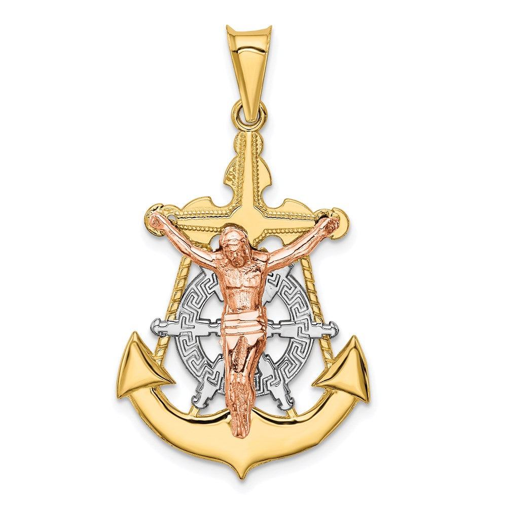 14k Tri-Color Gold Hollow Mariner Crucifix Cross Pendant, Item P27623 by The Black Bow Jewelry Co.