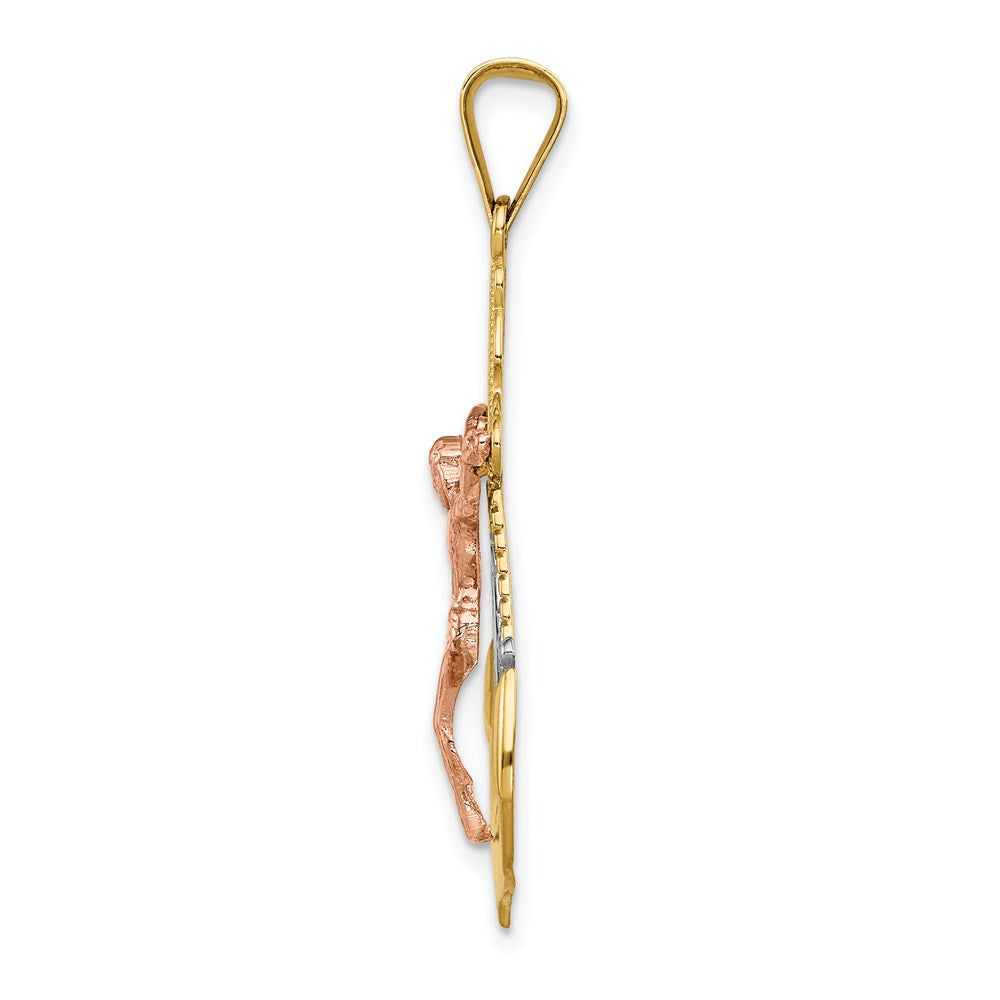 Alternate view of the 14k Tri-Color Gold Hollow Mariner Crucifix Cross Pendant, 20 x 37mm by The Black Bow Jewelry Co.