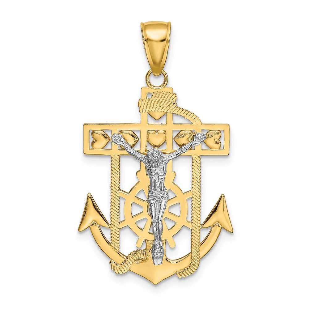14k Yellow or Two-Tone Gold Textured Mariner Crucifix Pendant, 22x35mm