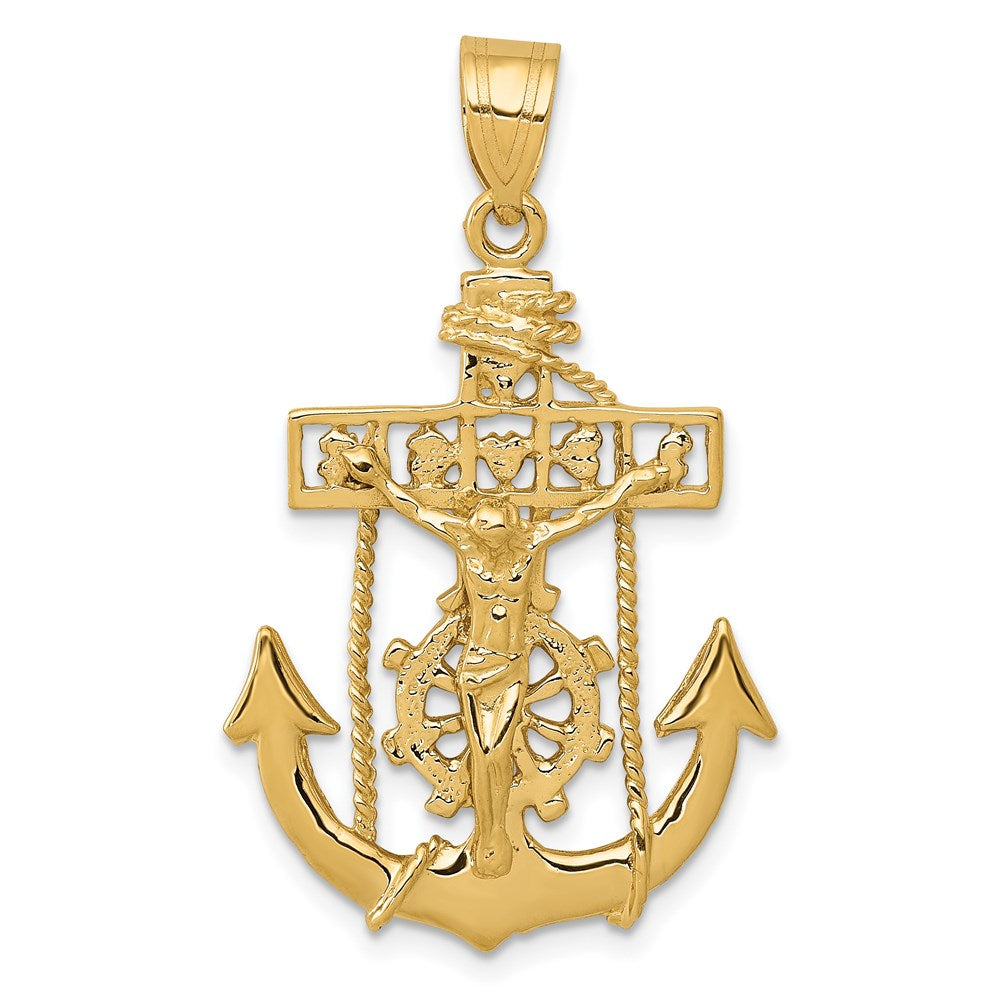 14k Yellow Gold Polished Mariners Crucifix Cross Pendant, 22 x 36mm, Item P27626-36 by The Black Bow Jewelry Co.