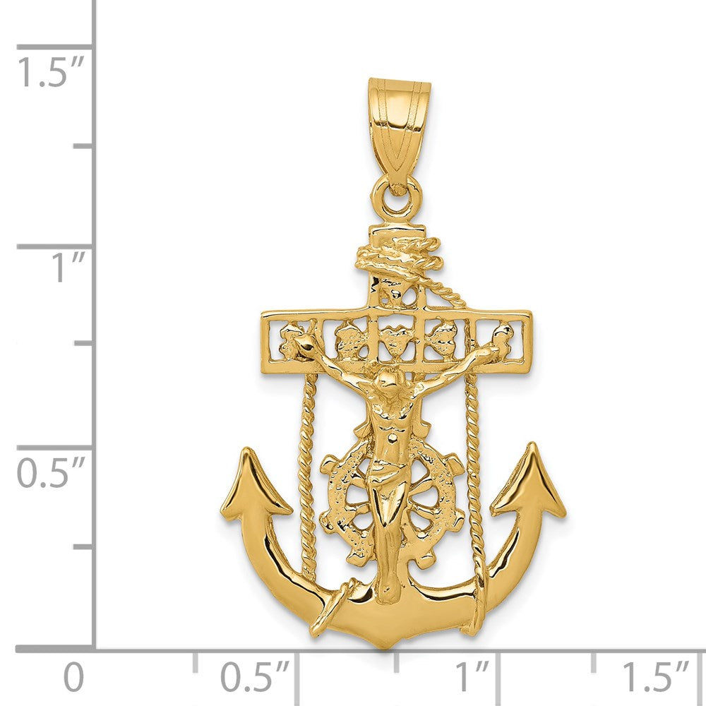 Alternate view of the 14k Yellow Gold Polished Mariners Crucifix Cross Pendant by The Black Bow Jewelry Co.