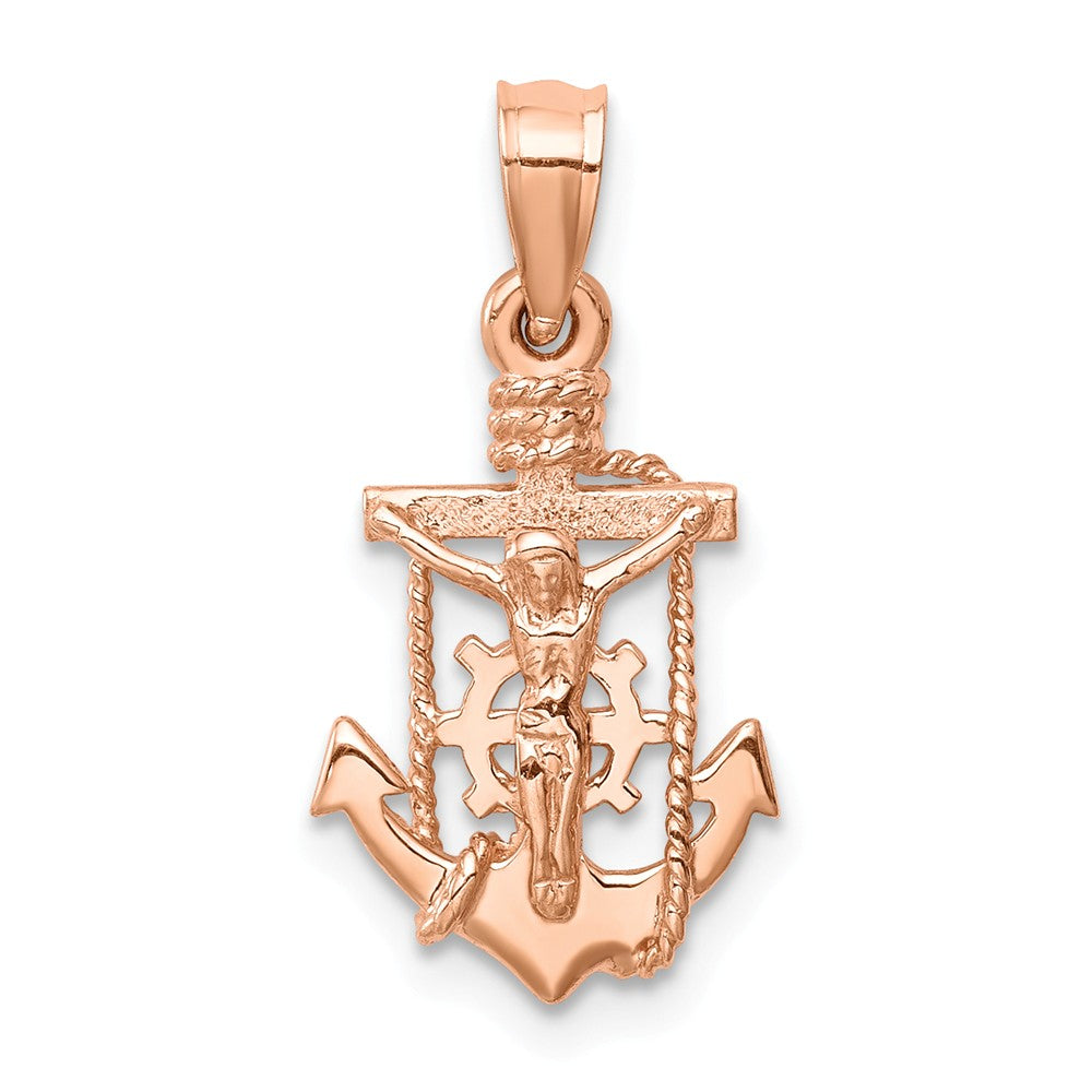 Alternate view of the 14k Yellow, White or Rose Gold Small Mariner Crucifix Pendant, 11x22mm by The Black Bow Jewelry Co.