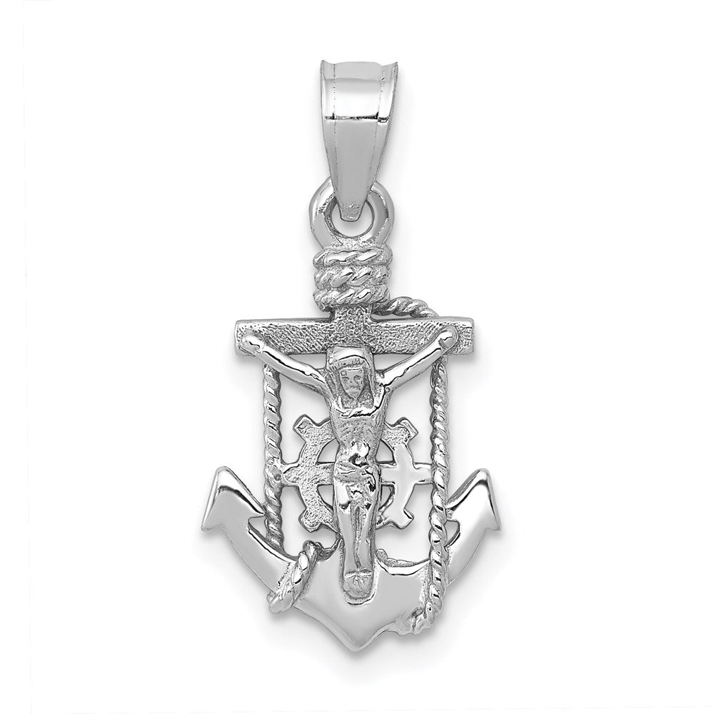 14k Yellow, White or Rose Gold Small Mariner Crucifix Pendant, 11x22mm