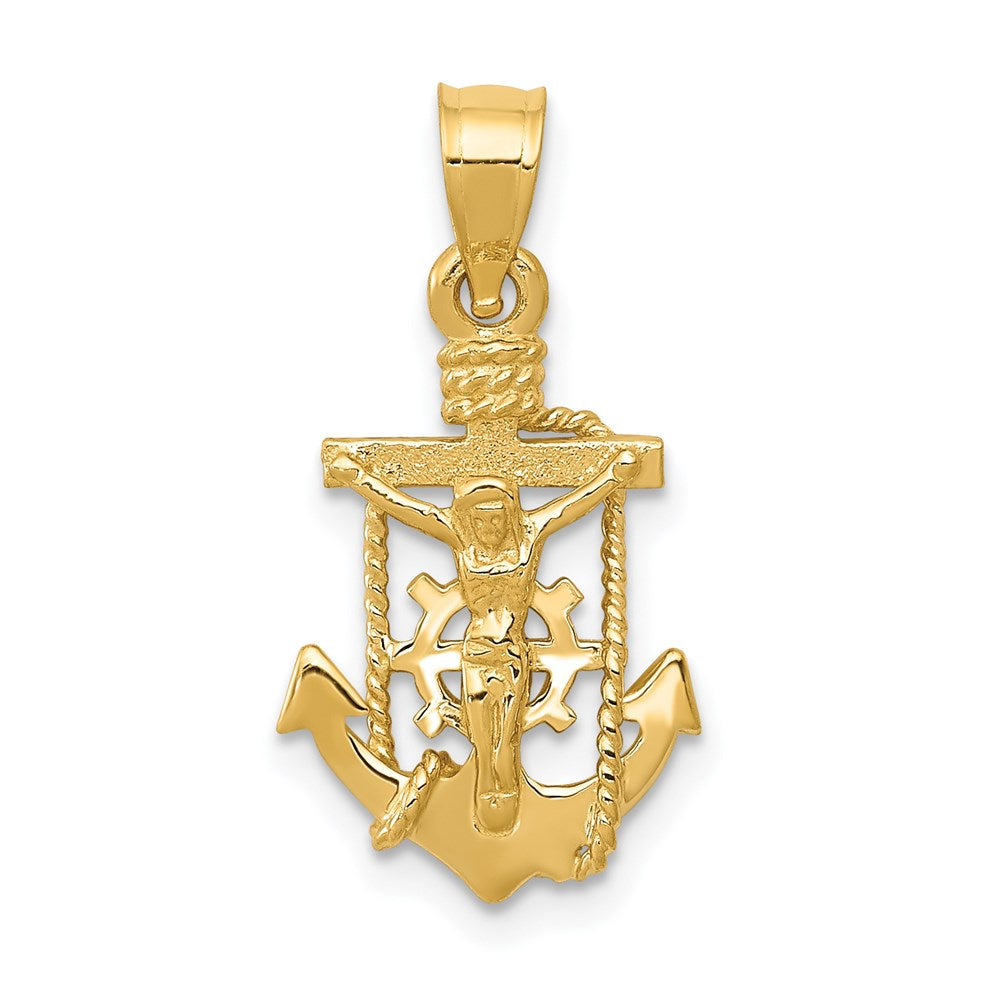14k Yellow, White or Rose Gold Small Mariner Crucifix Pendant, 11x22mm, Item P27627 by The Black Bow Jewelry Co.