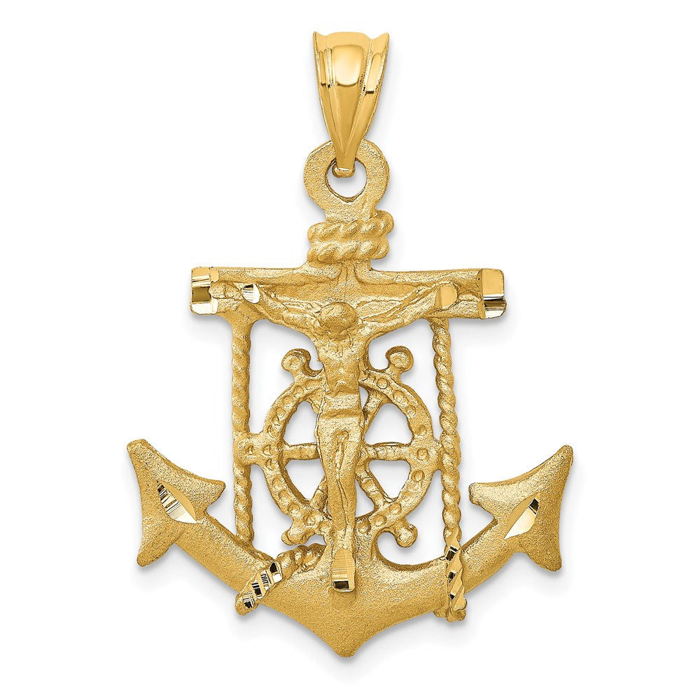 14k Yellow or White Gold Mariners Crucifix Cross Pendant, 20 x 31mm