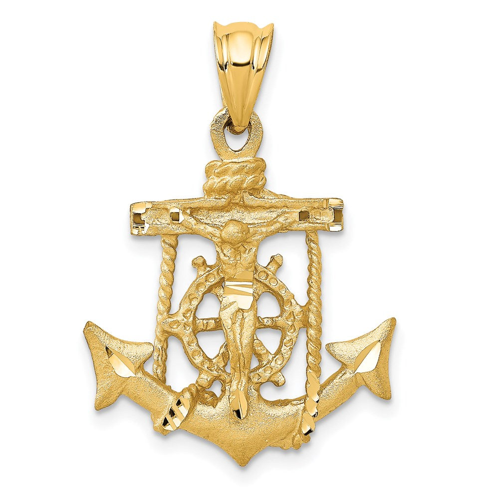 14k Yellow Gold Satin & Diamond-Cut Mariners Cross Pendant, 20 x 29mm, Item P27629-29 by The Black Bow Jewelry Co.