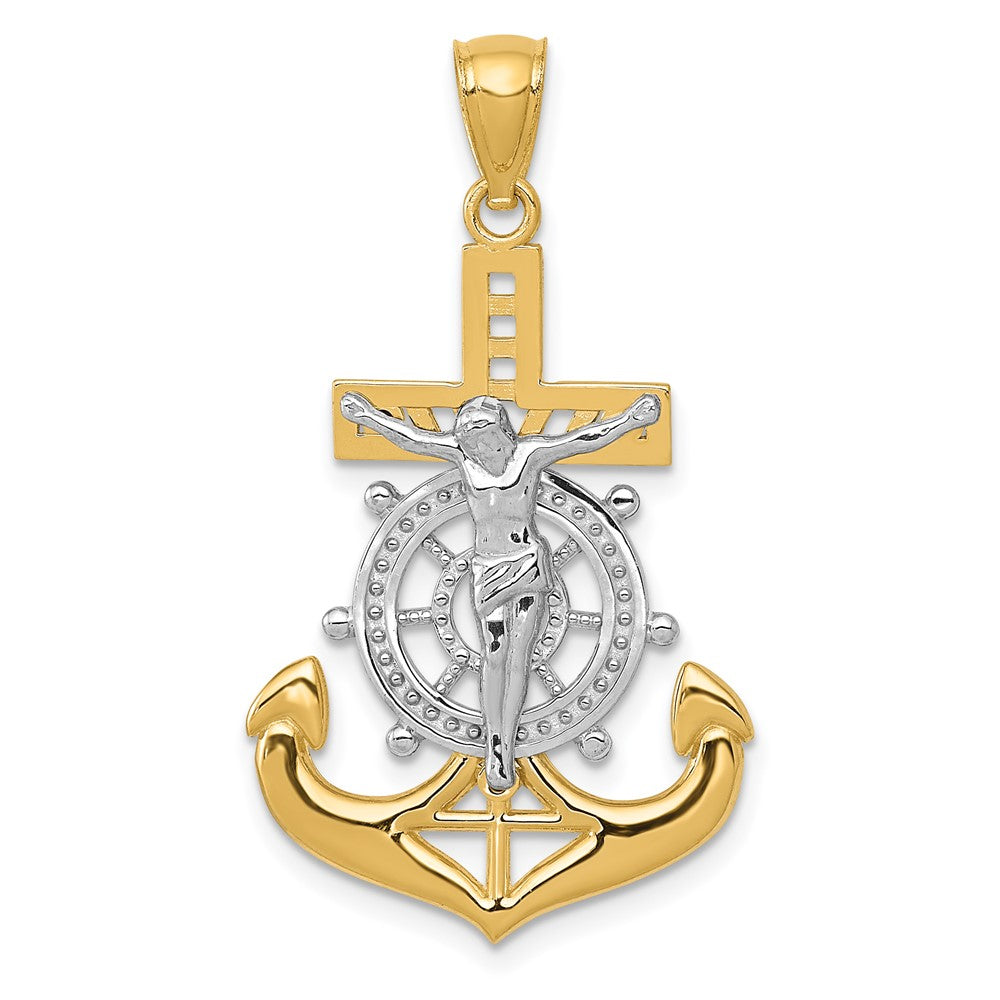 14k Yellow Gold & White Rhodium Mariners Crucifix Pendant, 19 x 36mm, Item P27630-36 by The Black Bow Jewelry Co.