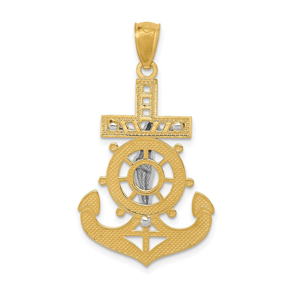 Alternate view of the 14k Yellow Gold & White Rhodium Mariners Crucifix Pendant, 19 x 36mm by The Black Bow Jewelry Co.