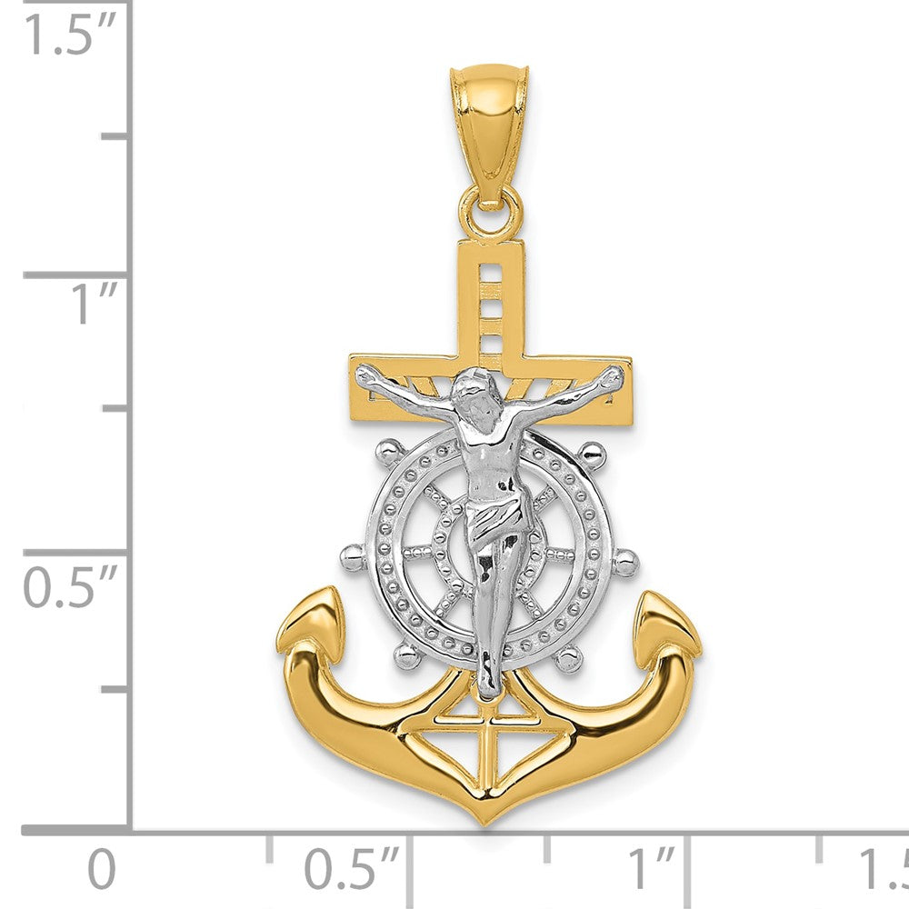 Alternate view of the 14k Yellow Gold & White Rhodium Mariners Crucifix Pendant, 19 x 36mm by The Black Bow Jewelry Co.