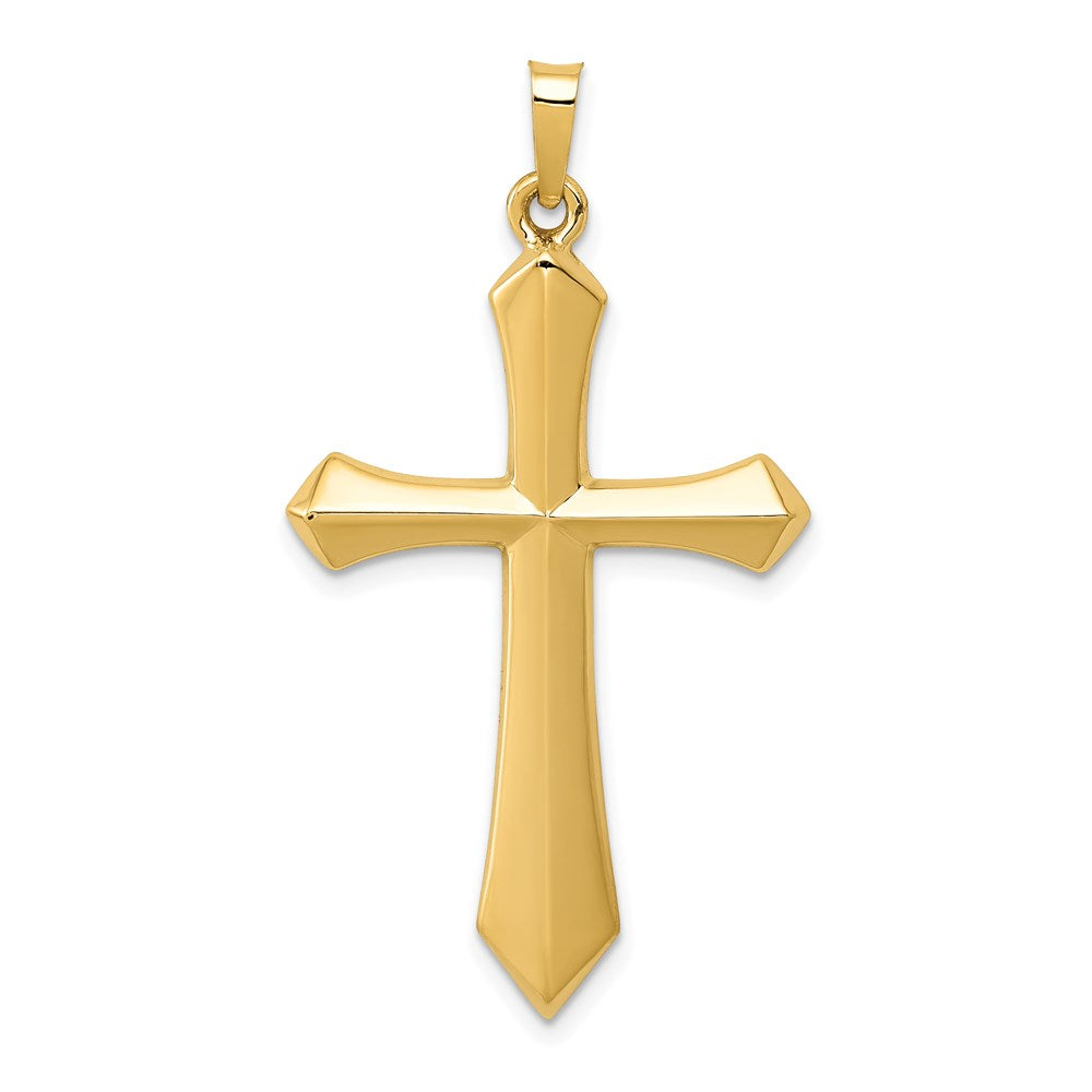 14k Yellow or White Gold Hollow 2D Passion Cross Pendant, 22 x 42mm
