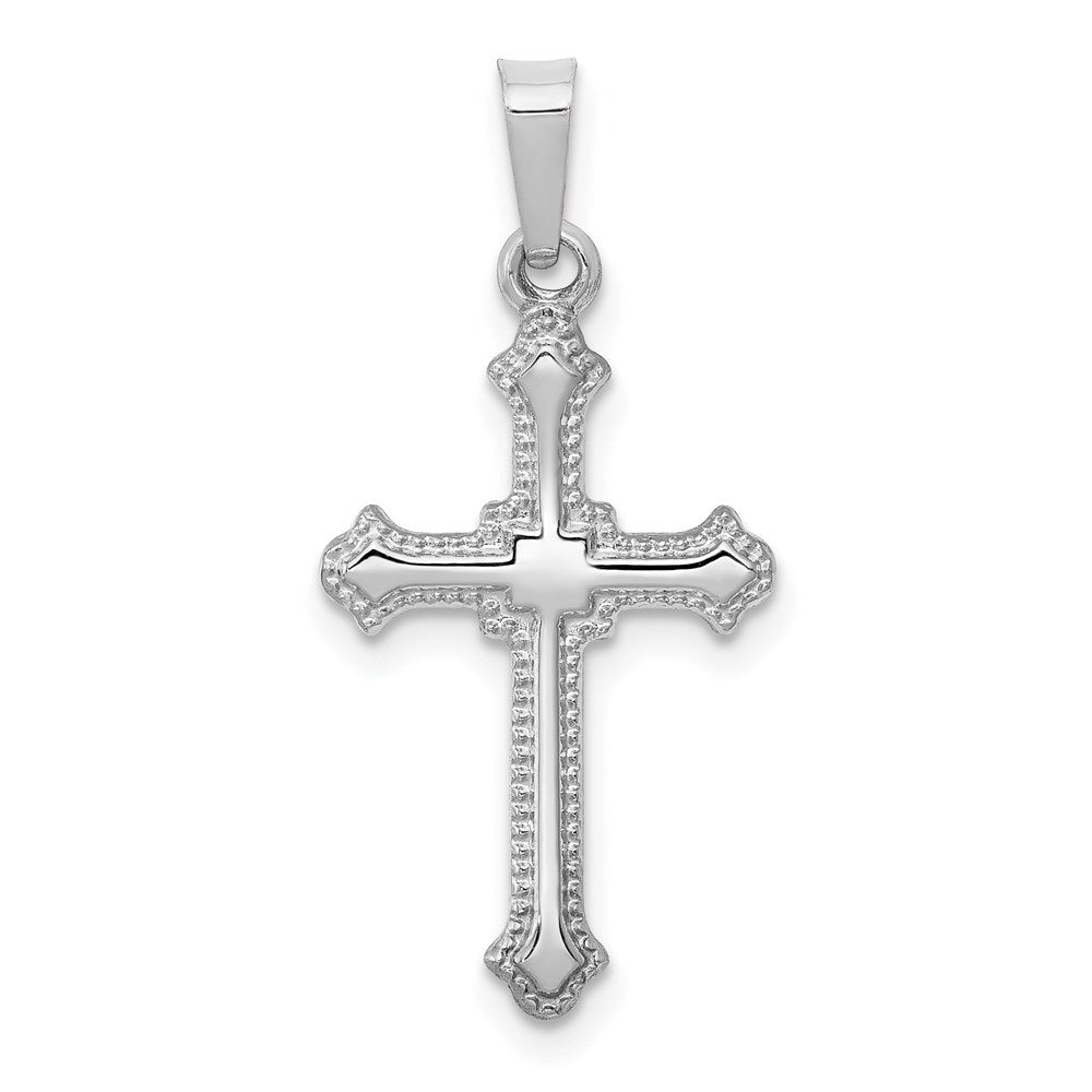 14k White Gold Polished Hollow Fleur de Lis Cross Pendant, 13 x 28mm, Item P27637-28 by The Black Bow Jewelry Co.
