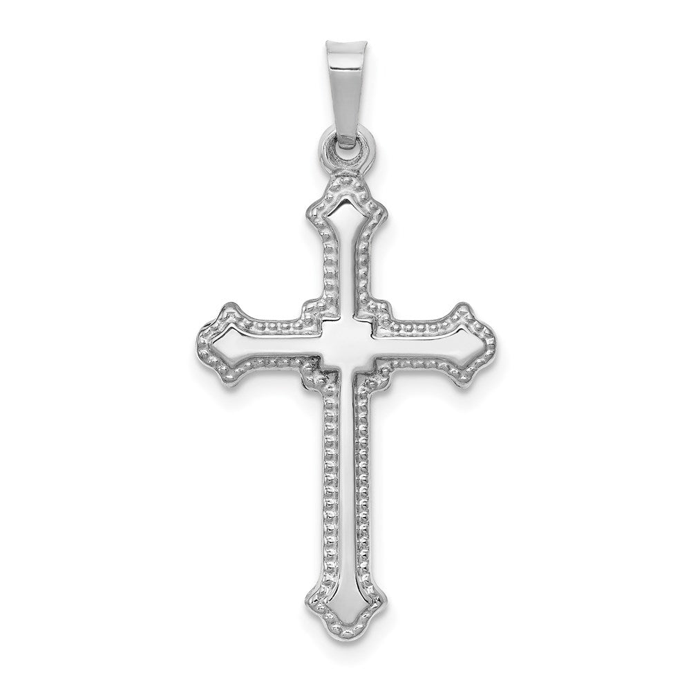 14k White Gold Polished Hollow Fleur de Lis Cross Pendant, Item P27637 by The Black Bow Jewelry Co.