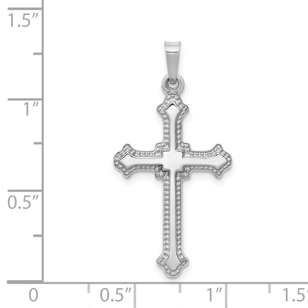 Alternate view of the 14k White Gold Polished Hollow Fleur de Lis Cross Pendant by The Black Bow Jewelry Co.