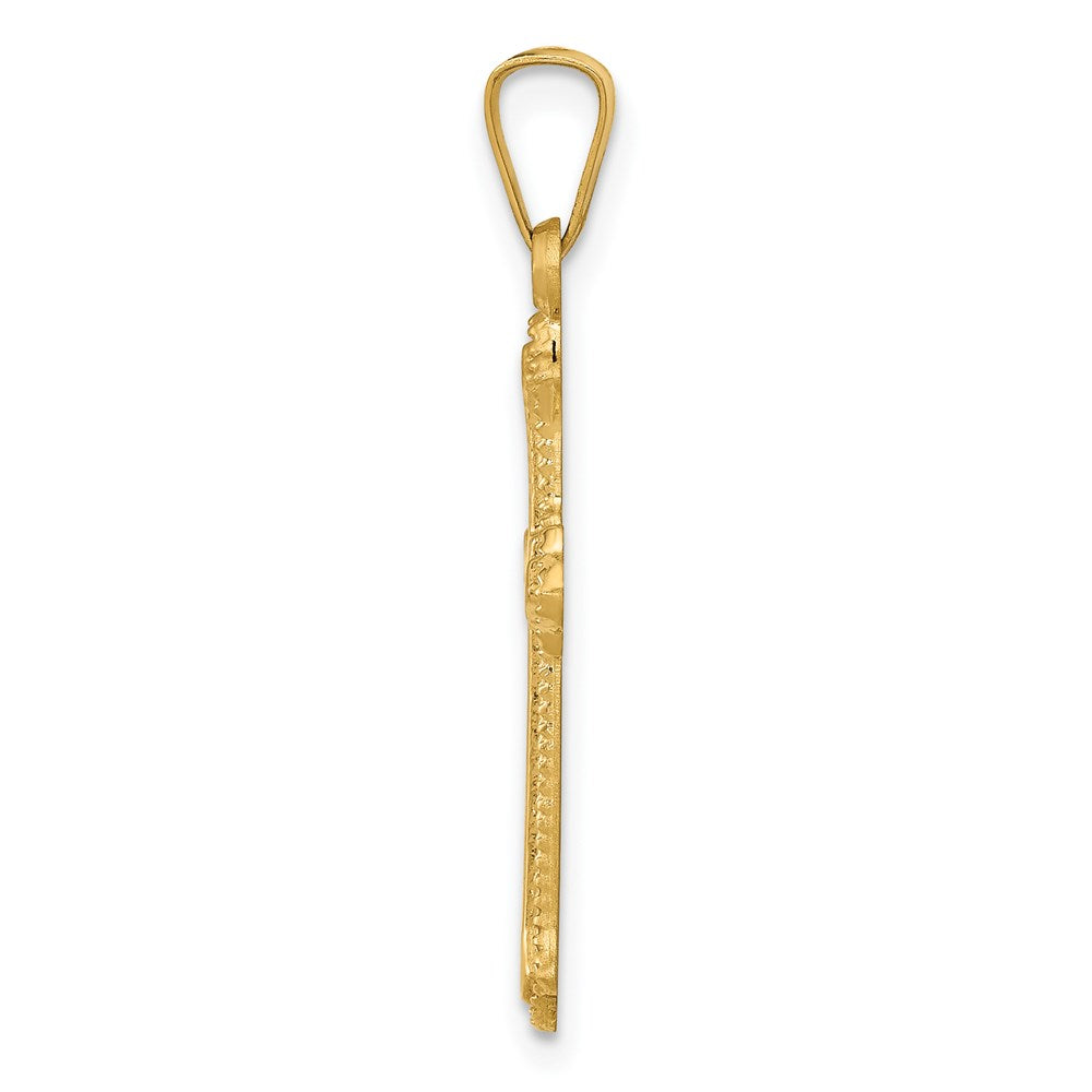 Alternate view of the 14k Yellow Gold Polished Hollow Fleur de Lis Cross Pendant by The Black Bow Jewelry Co.