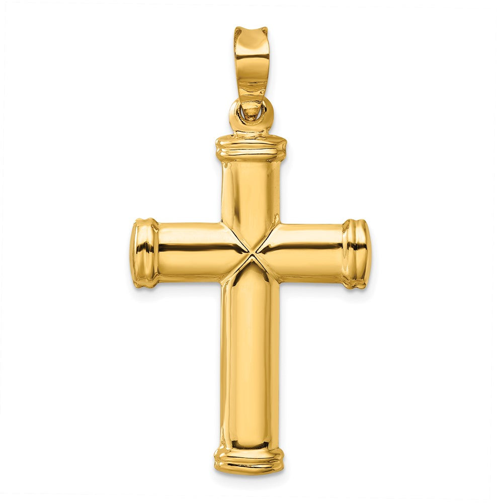 Men's 14k Yellow Gold Hollow 3D Polished Cross Pendant, 25 x 44mm, Item P27639-44 by The Black Bow Jewelry Co.