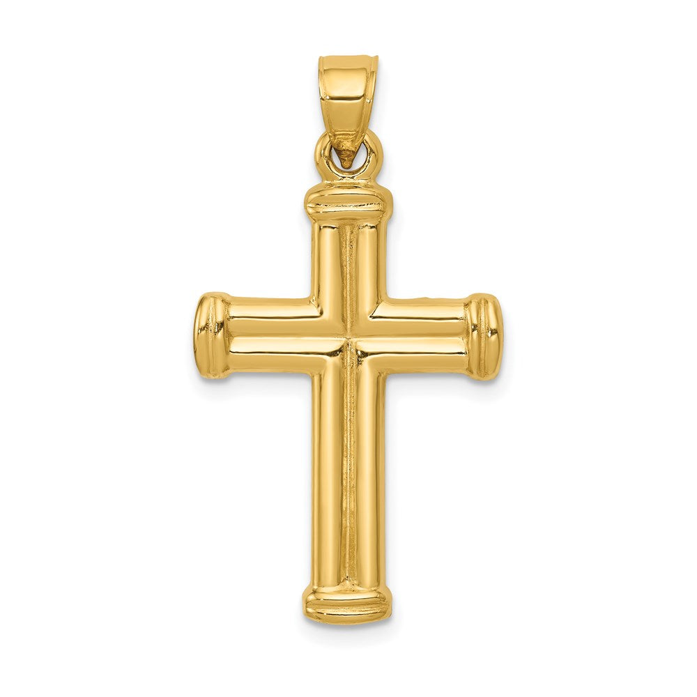Men's 14k Yellow Gold Hollow 3D Grooved Cross Pendant, 18 x 34mm, Item P27640-34 by The Black Bow Jewelry Co.