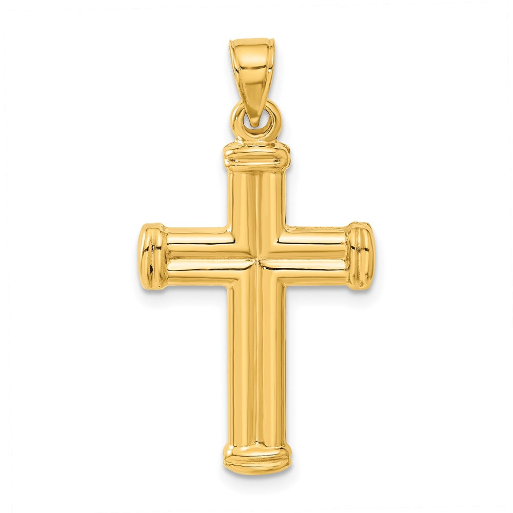 Alternate view of the Men's 14k Yellow Gold Hollow 3D Grooved Cross Pendant, 18 x 34mm by The Black Bow Jewelry Co.