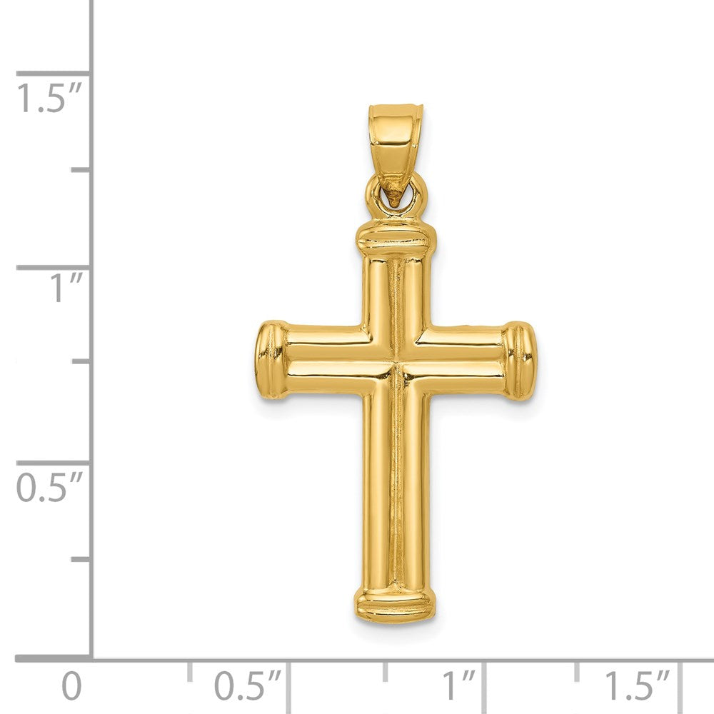 Alternate view of the Men's 14k Yellow Gold Hollow 3D Grooved Cross Pendant, 18 x 34mm by The Black Bow Jewelry Co.