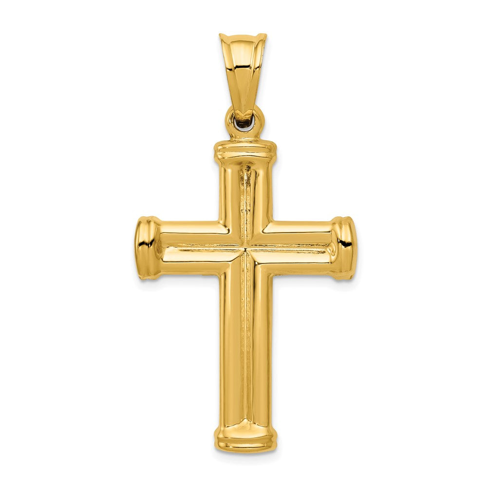 Men's 14k Yellow Gold Hollow 3D Grooved Cross Pendant, 24 x 42mm, Item P27640-42 by The Black Bow Jewelry Co.