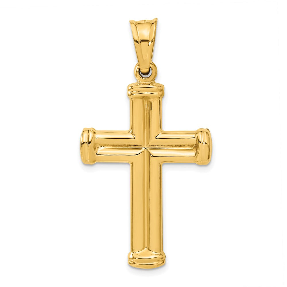 Alternate view of the Men's 14k Yellow Gold Hollow 3D Grooved Cross Pendant, 24 x 42mm by The Black Bow Jewelry Co.