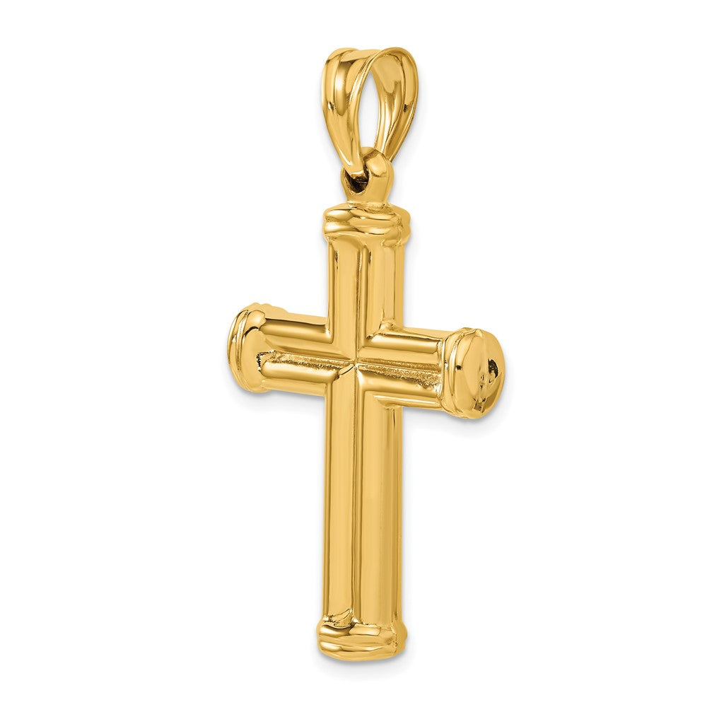 Alternate view of the Men's 14k Yellow Gold Hollow 3D Grooved Cross Pendant, 24 x 42mm by The Black Bow Jewelry Co.
