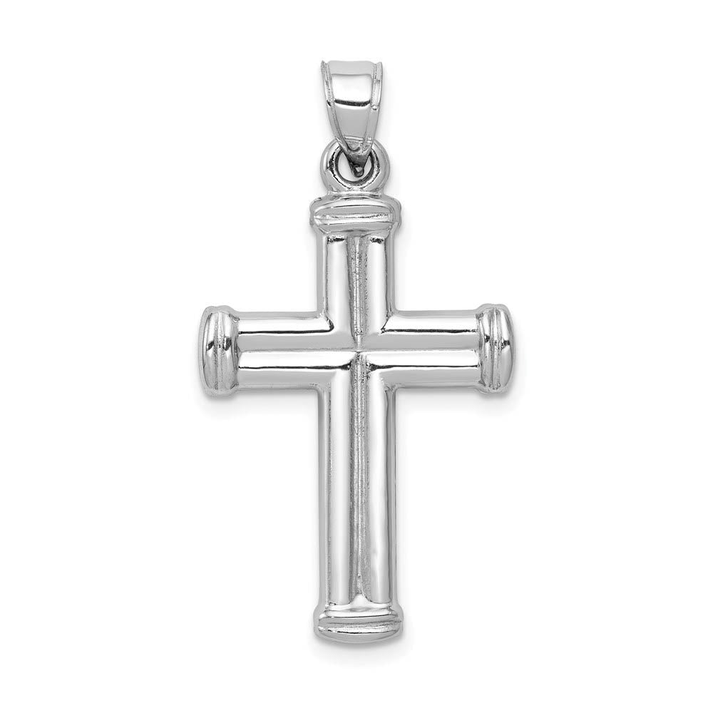 Men's 14k White Gold Hollow 3D Grooved Cross Pendant, 18 x 34mm, Item P27641-34 by The Black Bow Jewelry Co.