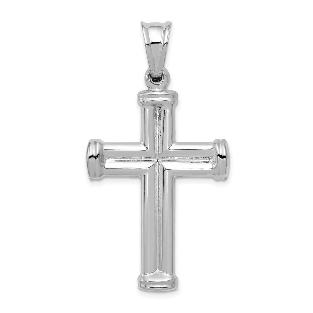 Men's 14k White Gold Hollow 3D Grooved Cross Pendant, Item P27641 by The Black Bow Jewelry Co.