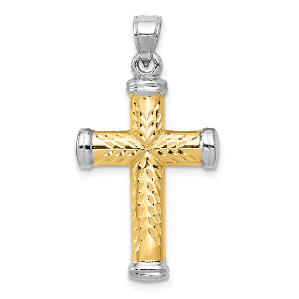 Men's 14k Yellow Gold & Rhodium Hollow 3D Cross Pendant, 18 x 33mm, Item P27642-33 by The Black Bow Jewelry Co.