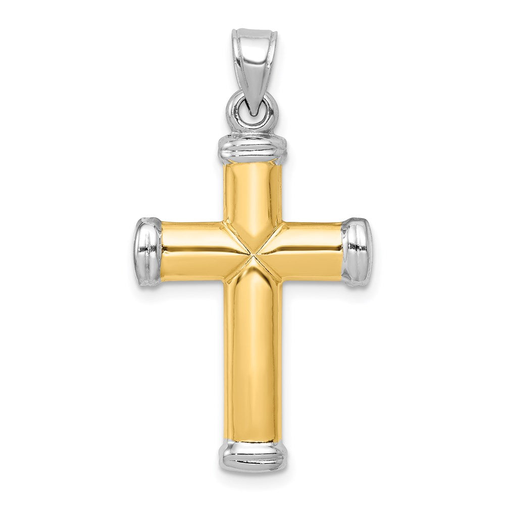 Alternate view of the Men's 14k Yellow Gold & Rhodium Hollow 3D Cross Pendant, 18 x 33mm by The Black Bow Jewelry Co.