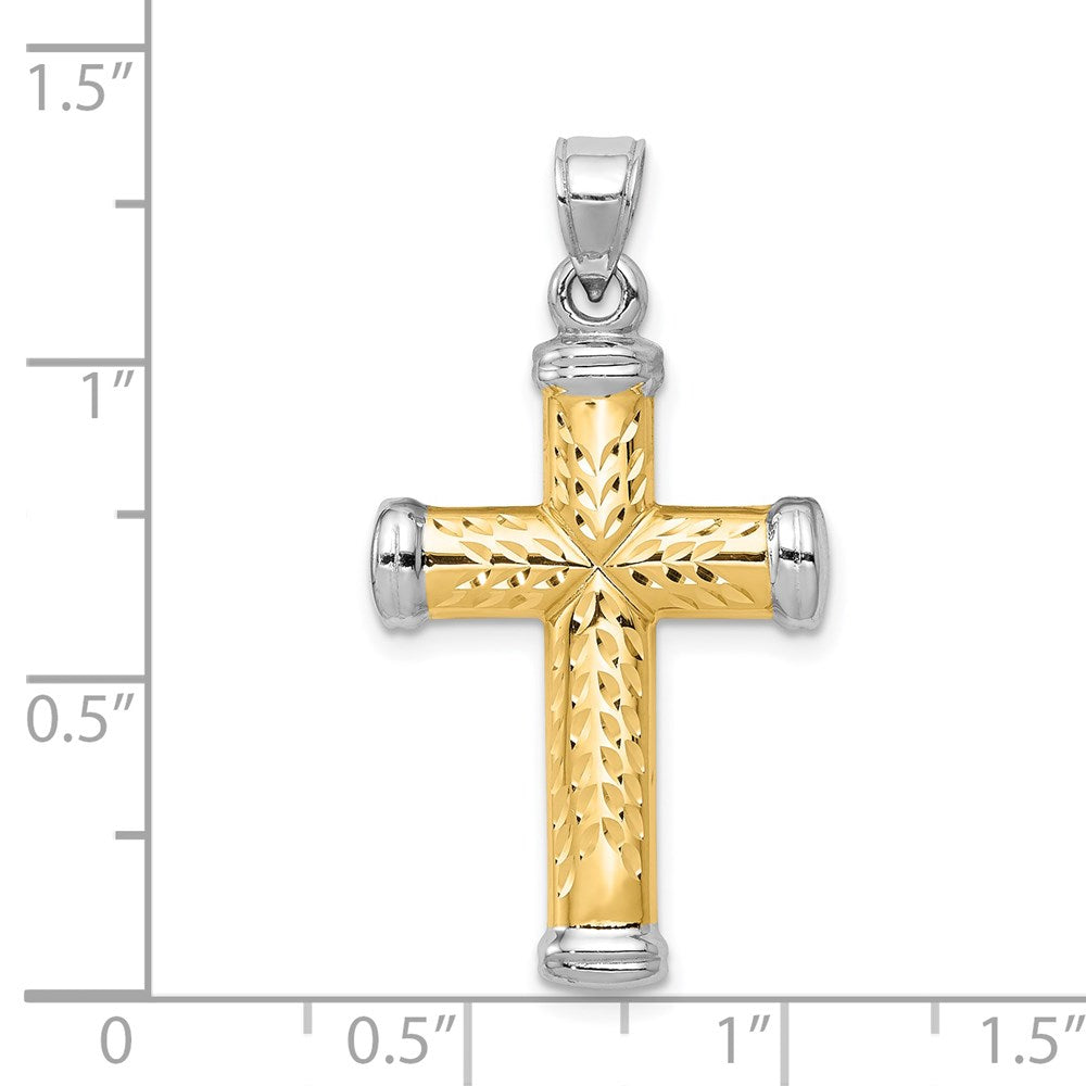 Alternate view of the Men's 14k Yellow Gold & Rhodium Hollow 3D Cross Pendant, 18 x 33mm by The Black Bow Jewelry Co.