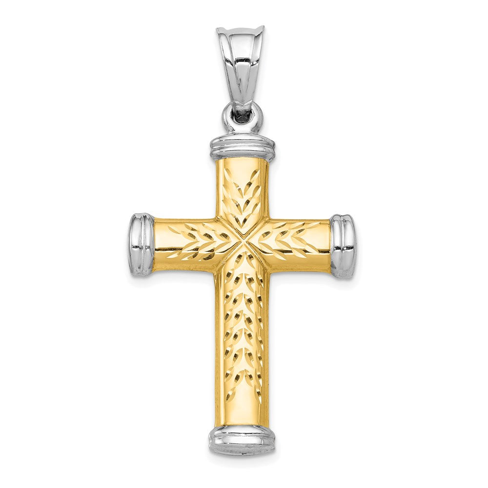 Men's 14k Yellow Gold & White Rhodium Hollow 3D Cross Pendant, Item P27642 by The Black Bow Jewelry Co.