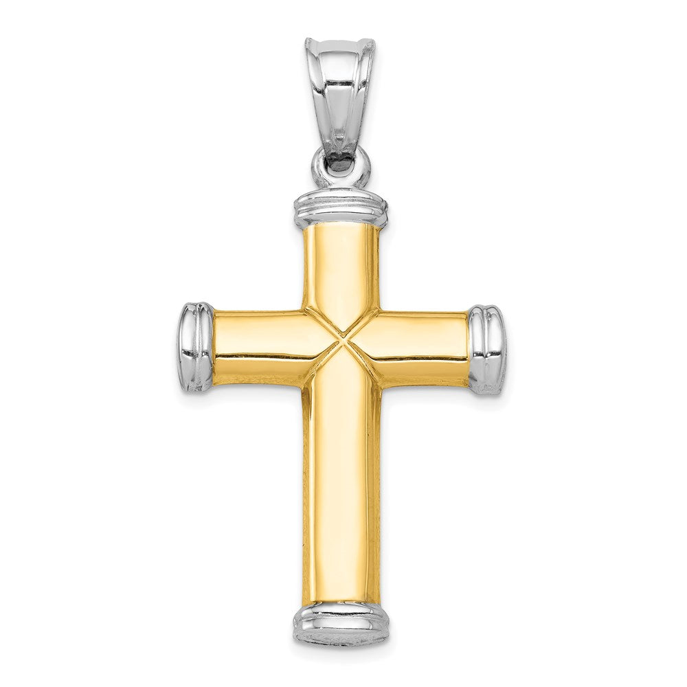 Alternate view of the Men's 14k Yellow Gold & Rhodium Hollow 3D Cross Pendant, 25 x 48mm by The Black Bow Jewelry Co.