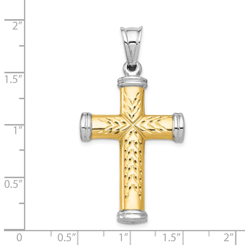 Alternate view of the Men's 14k Yellow Gold & White Rhodium Hollow 3D Cross Pendant by The Black Bow Jewelry Co.