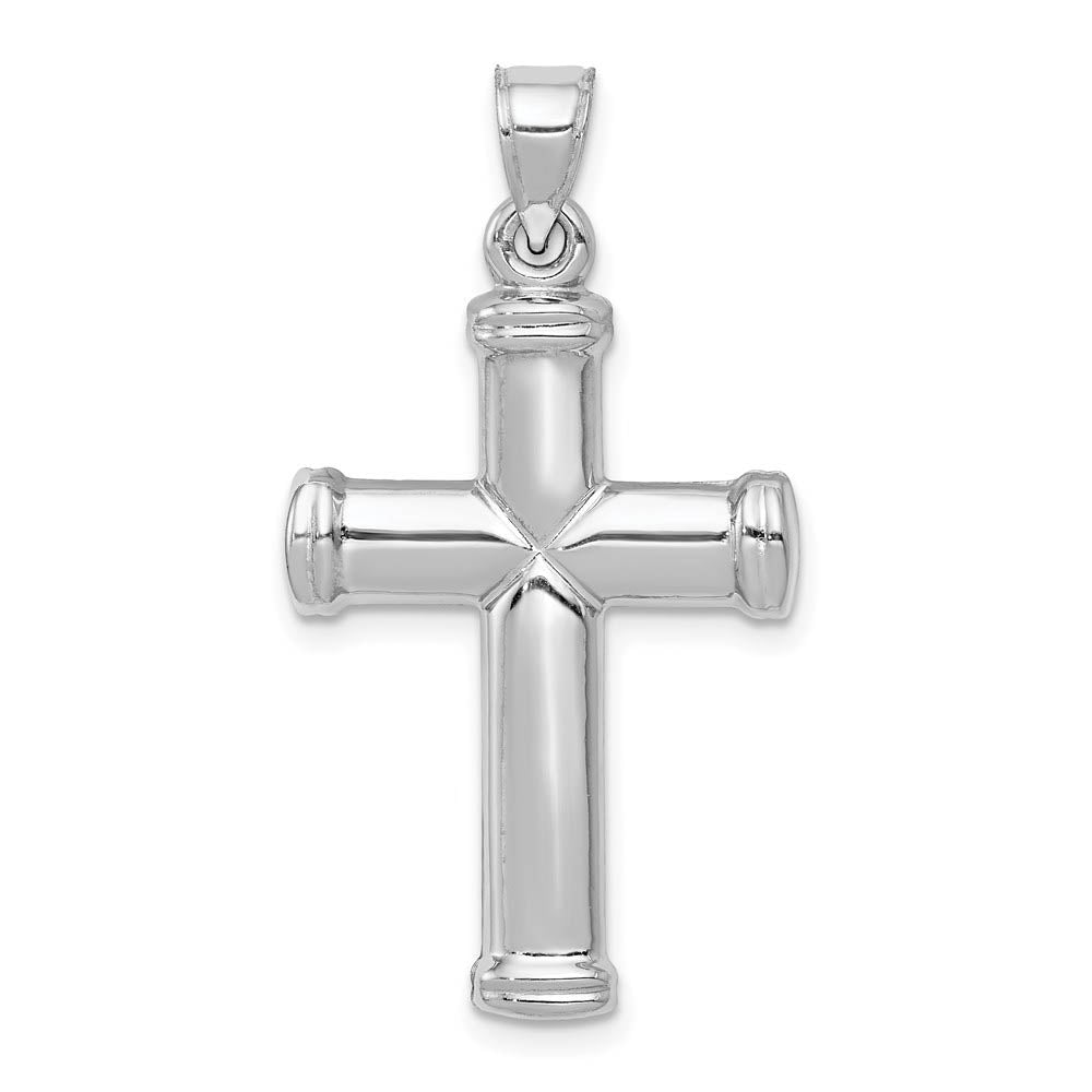 Men's 14k White Gold Hollow 3D Polished Cross Pendant, 19 x 35mm, Item P27643-35 by The Black Bow Jewelry Co.