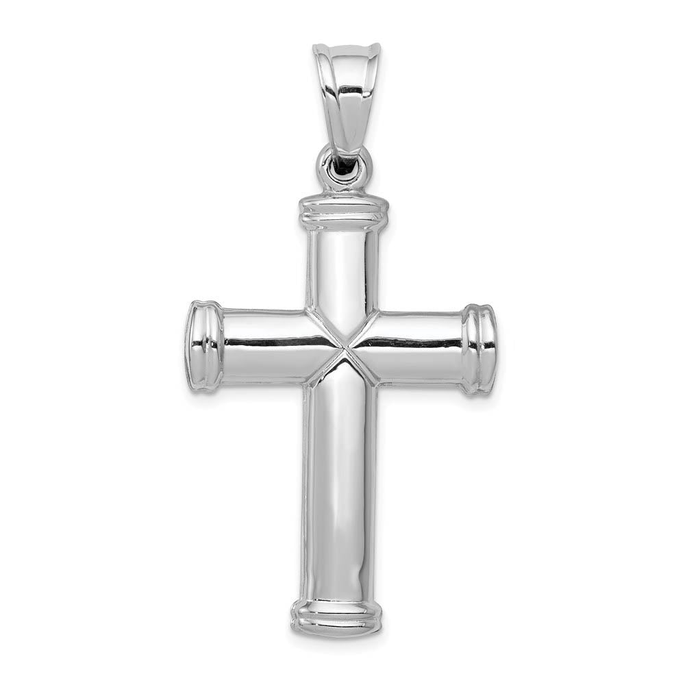 Men's 14k White Gold Hollow 3D Polished Cross Pendant, 25 x 48mm, Item P27643-48 by The Black Bow Jewelry Co.