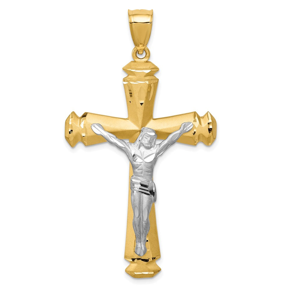 Men's 14k Two Tone Gold Satin Crucifix Cross Pendant, 31 x 56mm, Item P27646-SF by The Black Bow Jewelry Co.