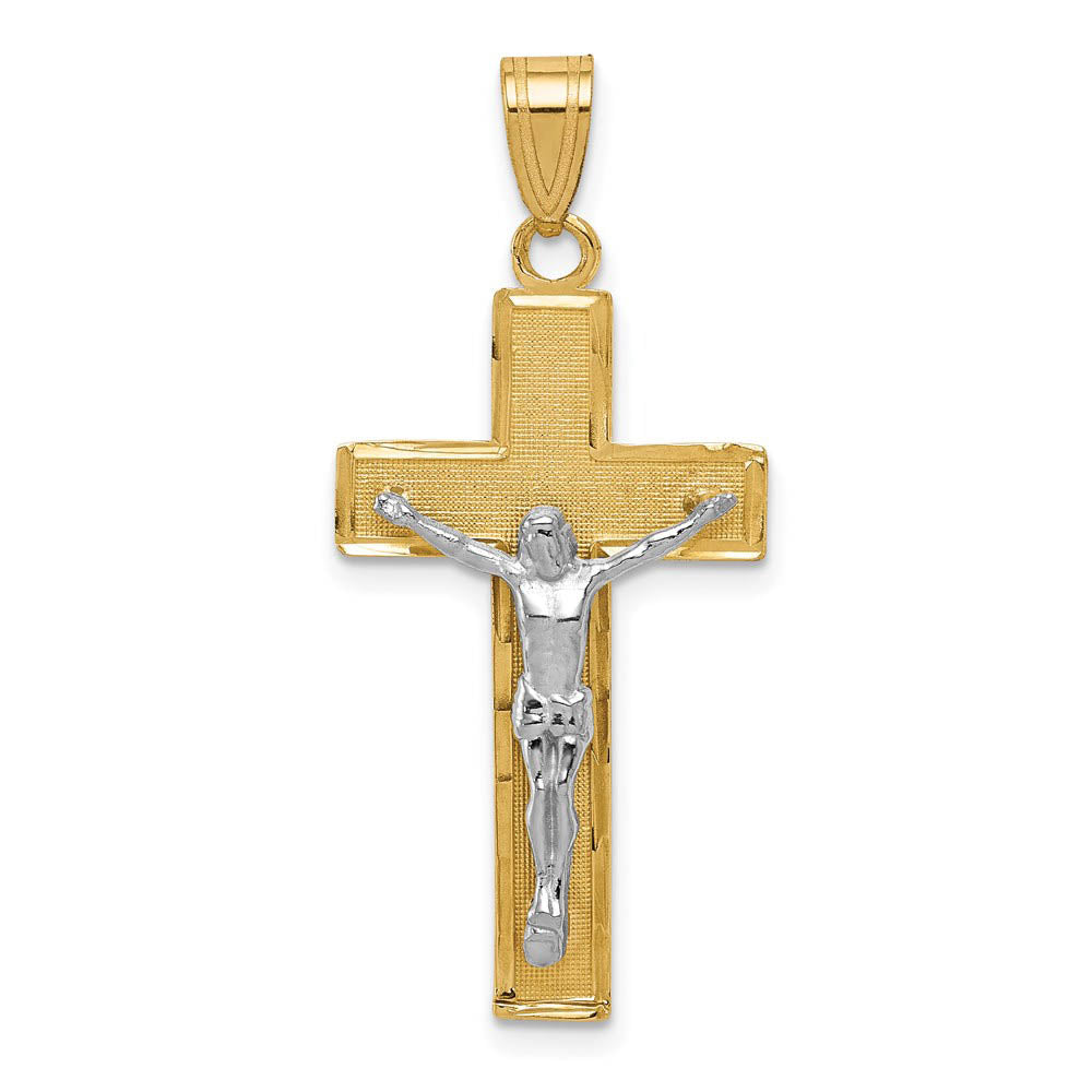 14k Two Tone Gold Diamond-cut Crucifix Cross Pendant, 16 x 36mm, Item P27647-36 by The Black Bow Jewelry Co.