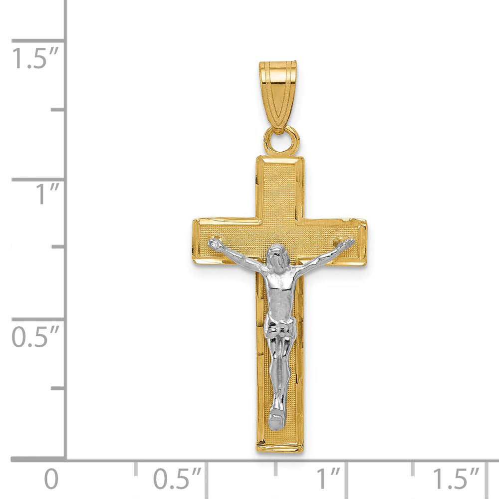 Alternate view of the 14k Two Tone Gold Diamond-cut Crucifix Cross Pendant by The Black Bow Jewelry Co.