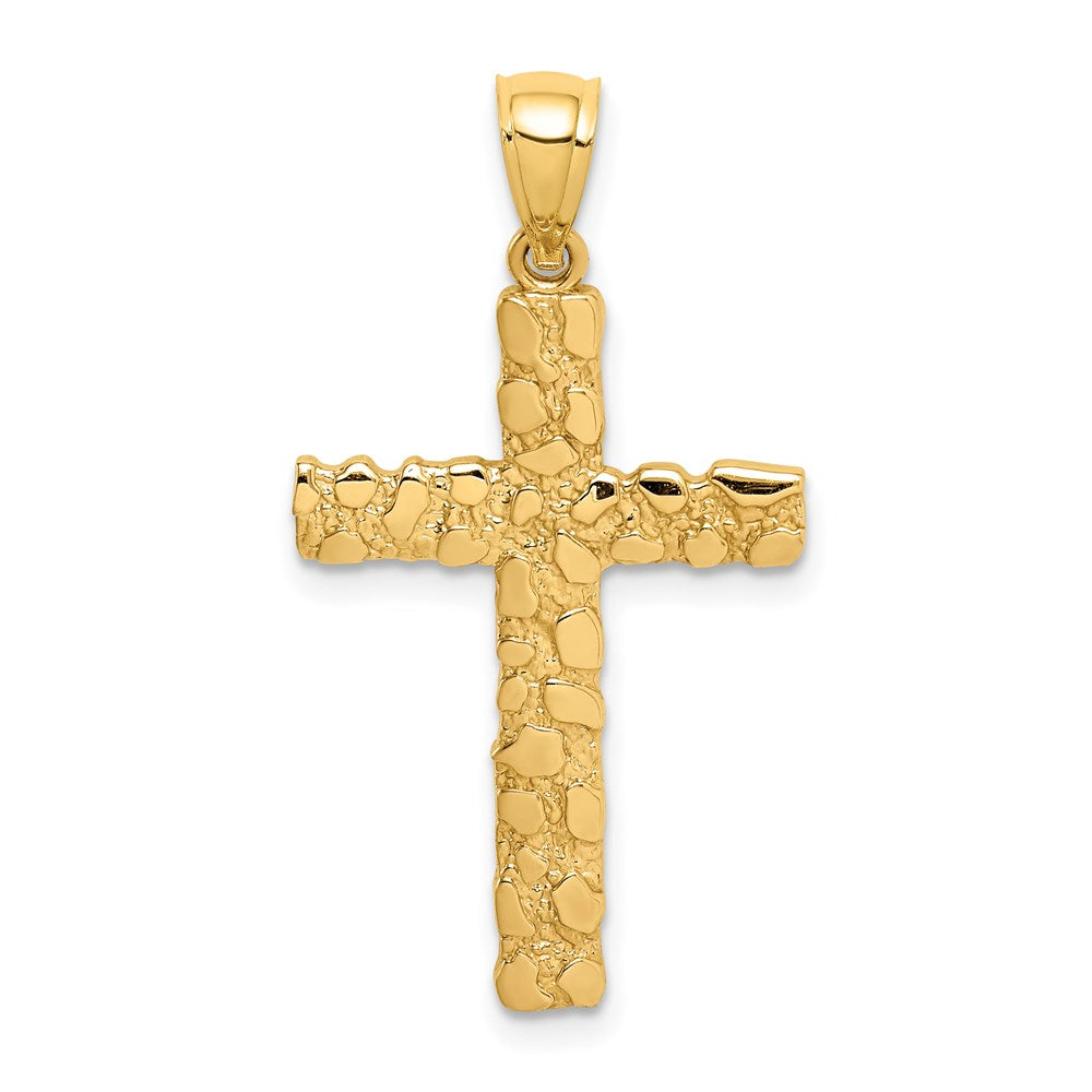 14k Yellow Gold Polished Nugget Cross Pendant, 16 x 31mm, Item P27648-31 by The Black Bow Jewelry Co.