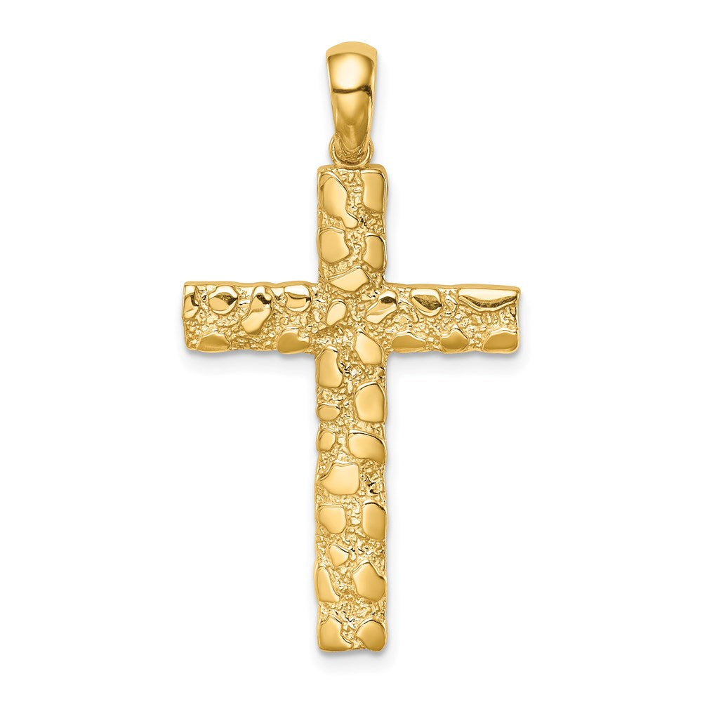 14k Yellow Gold Polished Nugget Cross Pendant, 20 x 37mm, Item P27648-37 by The Black Bow Jewelry Co.