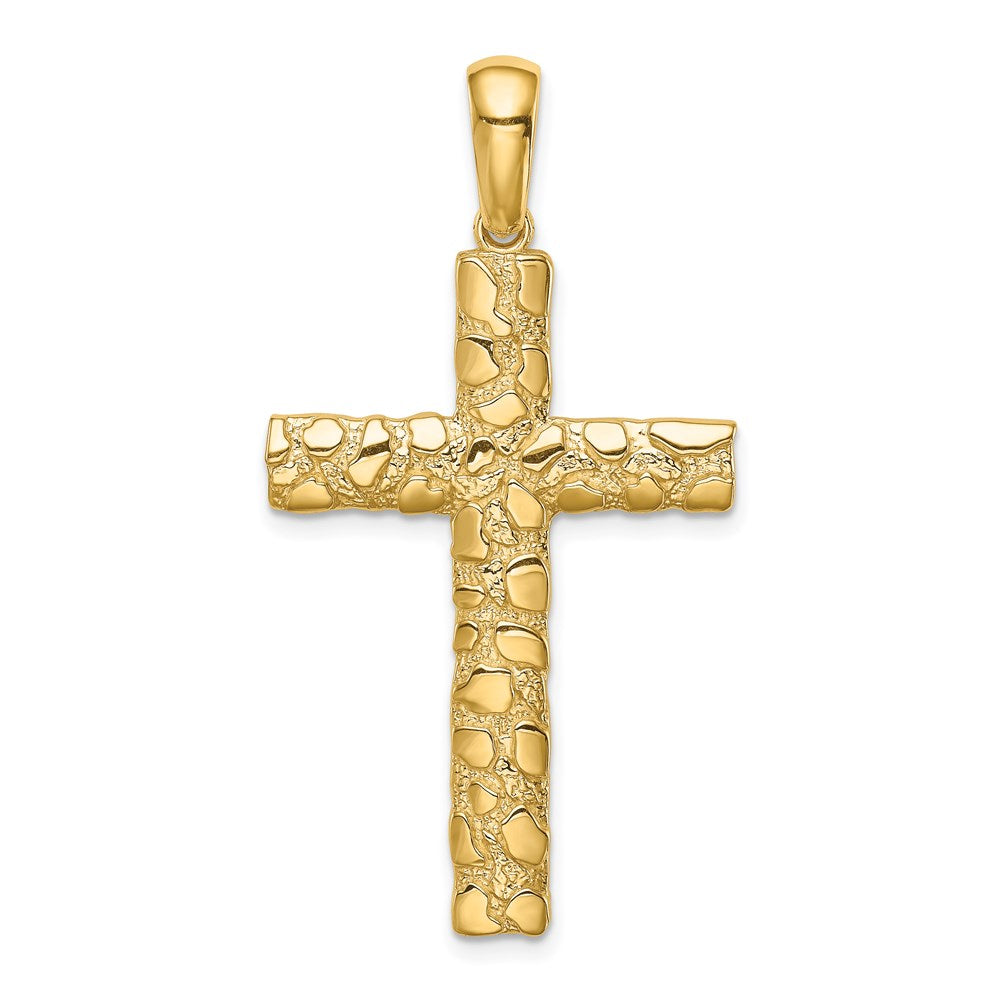 14k Yellow Gold Polished Nugget Cross Pendant, 23 x 44mm, Item P27648-44 by The Black Bow Jewelry Co.