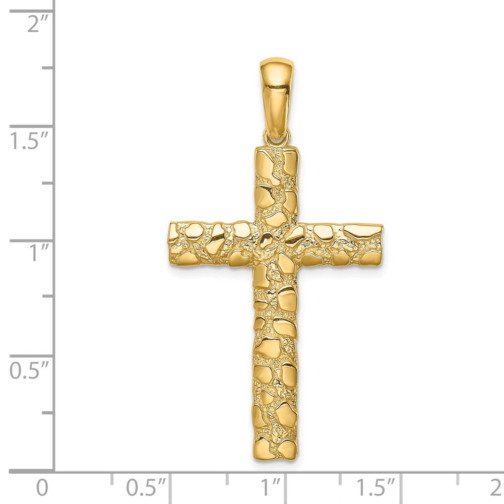 Alternate view of the 14k Yellow Gold Polished Nugget Cross Pendant, 23 x 44mm by The Black Bow Jewelry Co.