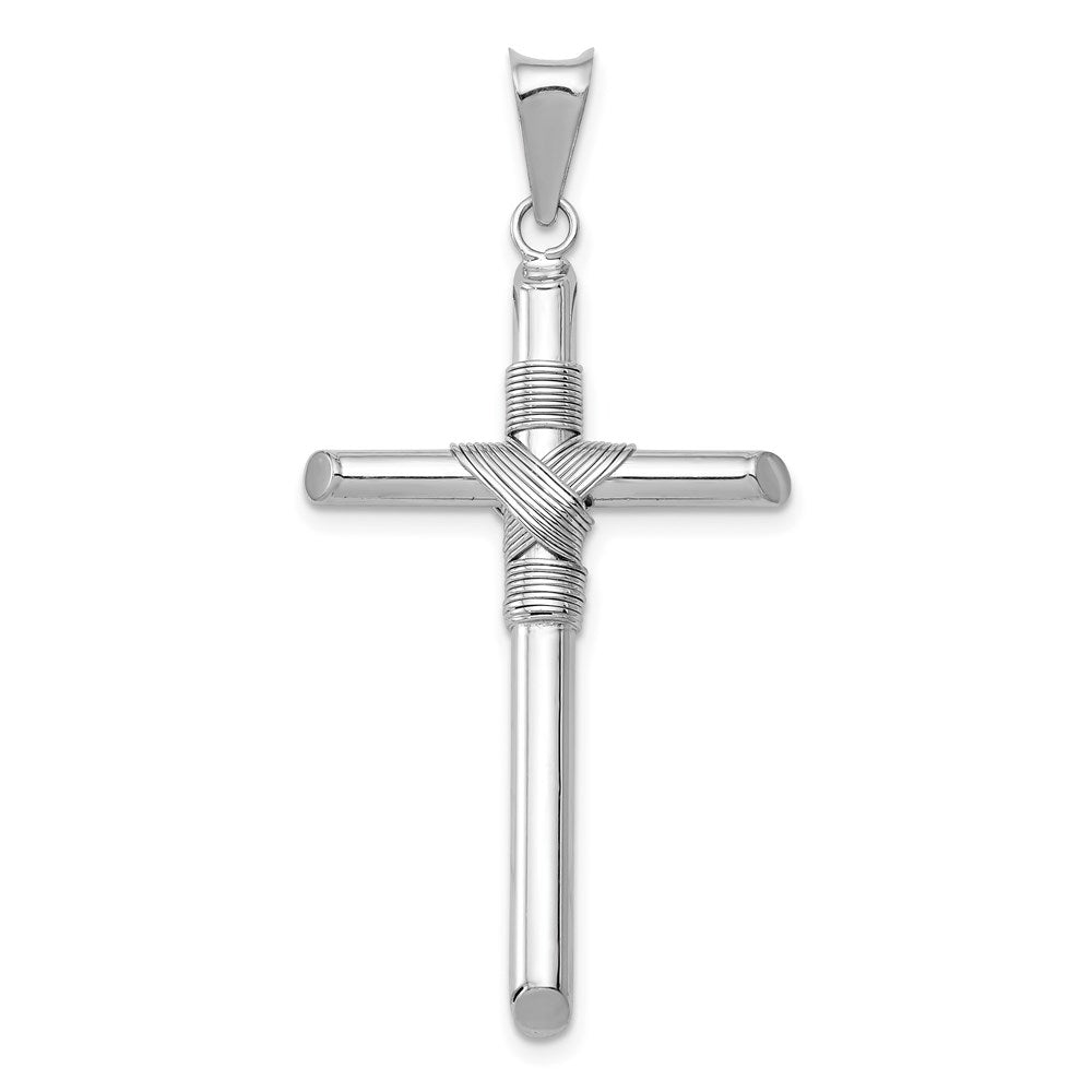 14k White Gold Hollow Tube Rope Cross Pendant, 23 x 46mm, Item P27649-46 by The Black Bow Jewelry Co.